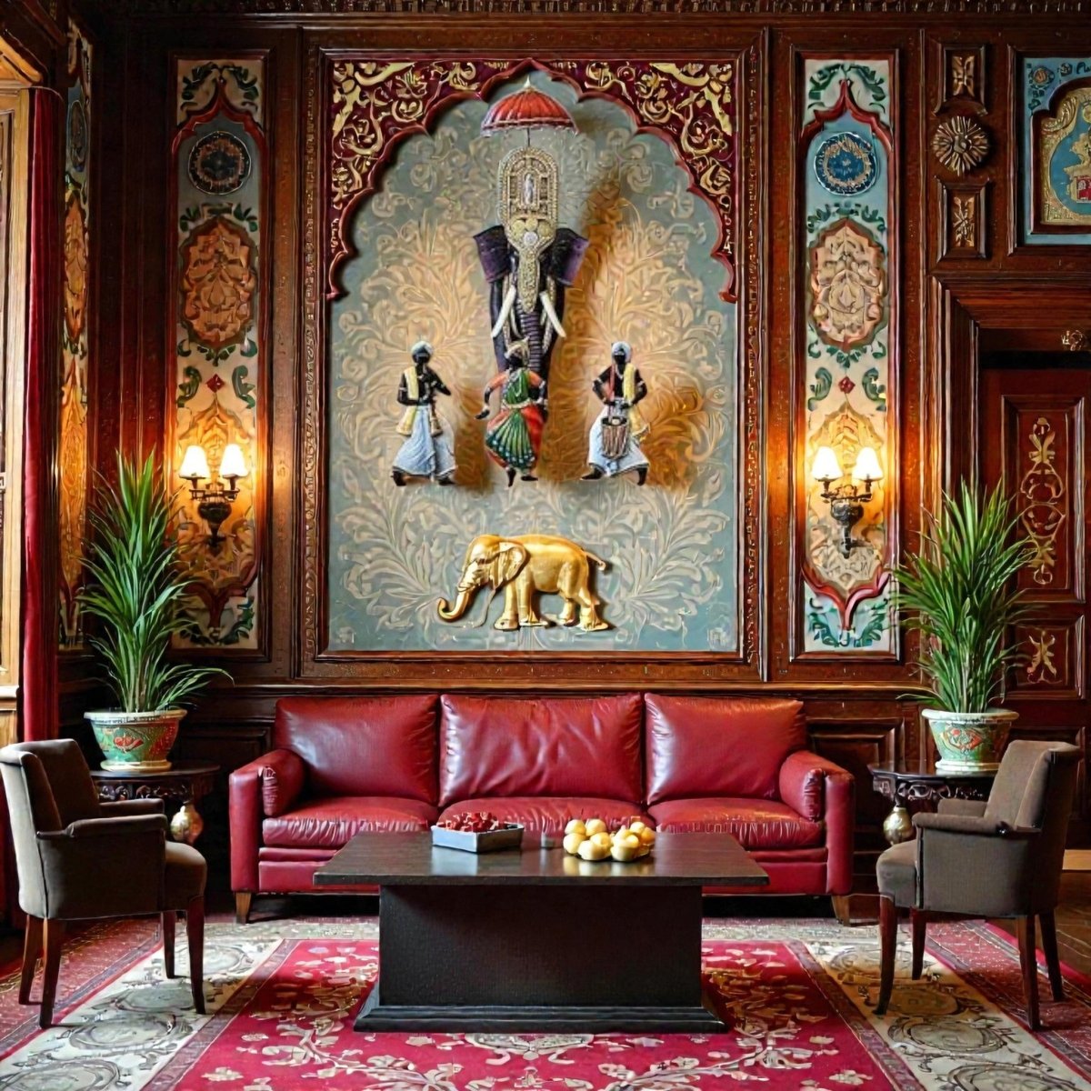 Eternal Heritage: Hand - Painted Elephant Procession Wall Hanging (30 x 26 Inches)