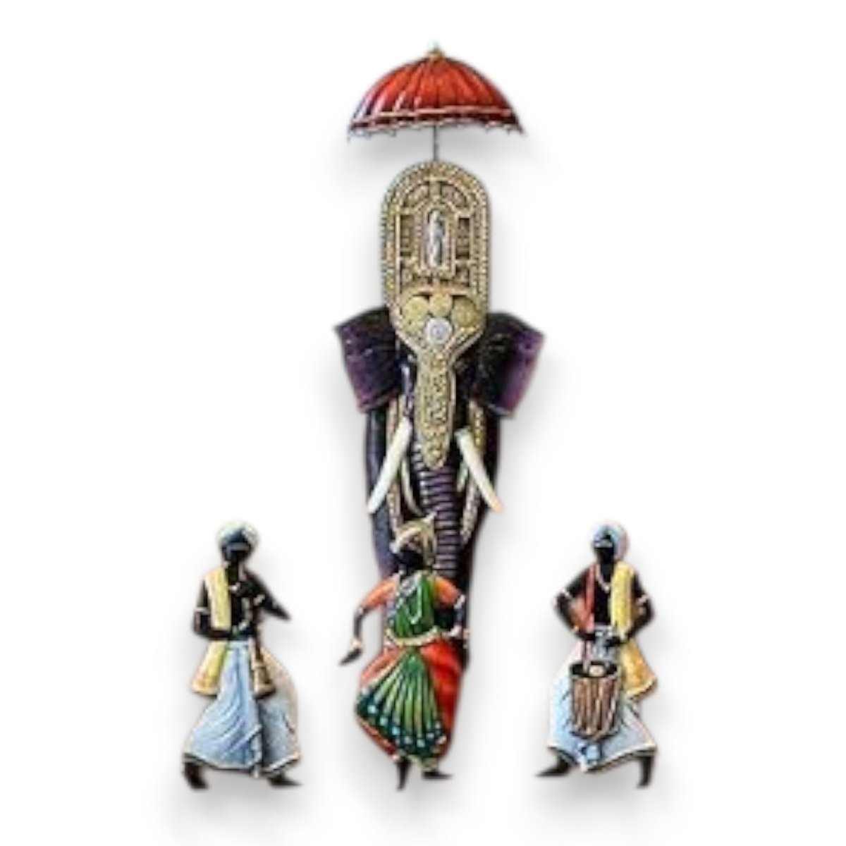 Eternal Heritage: Hand - Painted Elephant Procession Wall Hanging (30 x 26 Inches)