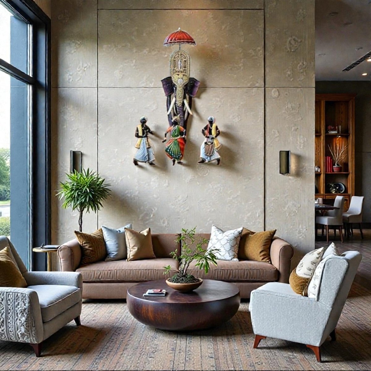 Eternal Heritage: Hand - Painted Elephant Procession Wall Hanging (30 x 26 Inches)