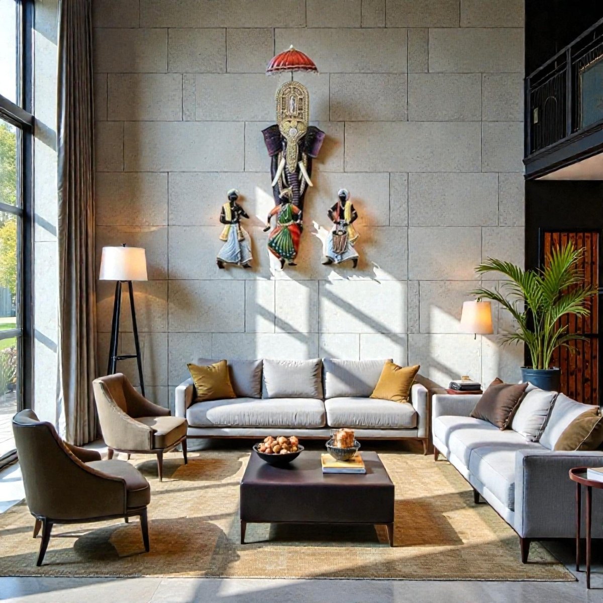 Eternal Heritage: Hand - Painted Elephant Procession Wall Hanging (30 x 26 Inches)