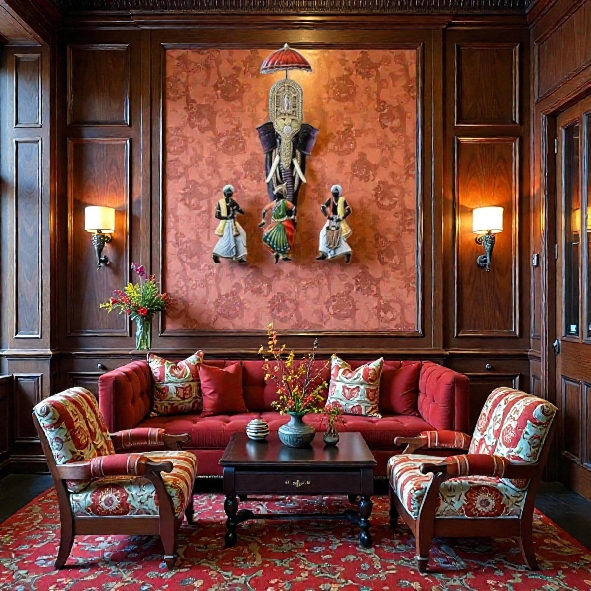 Eternal Heritage: Hand - Painted Elephant Procession Wall Hanging (30 x 26 Inches)