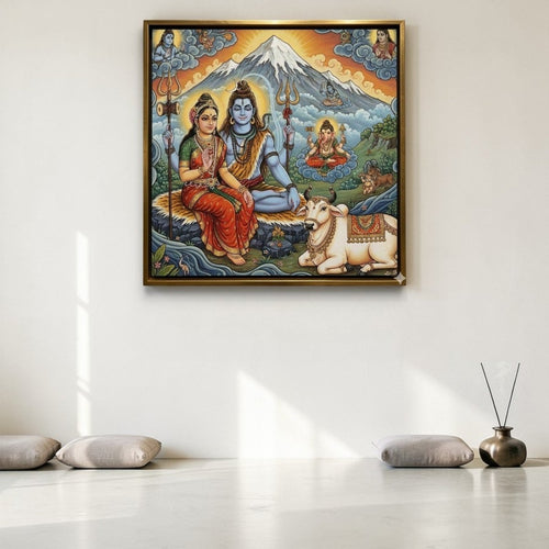Eternal Kailash: Radiant Mahadev and Gauri Canvas