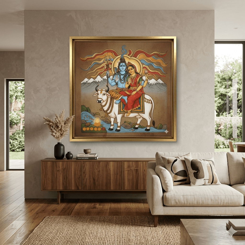 Eternal Peaks: The Radiant Gaze of Lord Shiva & Gauri (36 x 36 Inches )