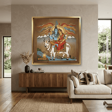 Eternal Peaks: The Radiant Gaze of Lord Shiva & Gauri (36 x 36 Inches )