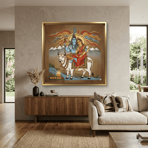 Eternal Peaks: The Radiant Gaze of Lord Shiva & Gauri (36 x 36 Inches )