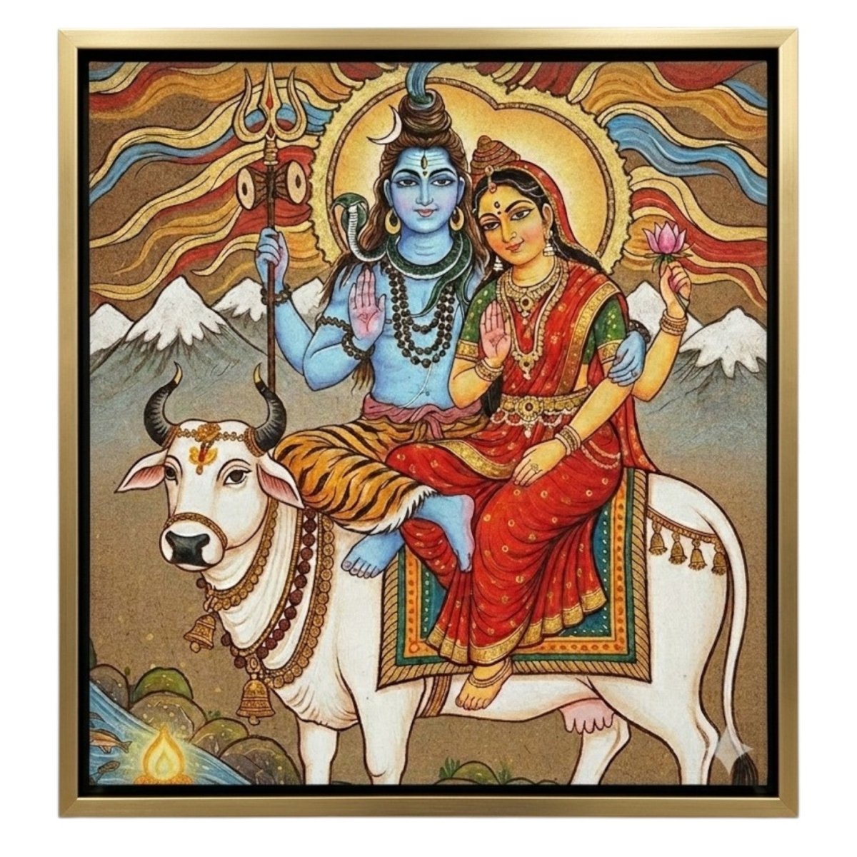 Eternal Peaks: The Radiant Gaze of Lord Shiva & Gauri (36 x 36 Inches )