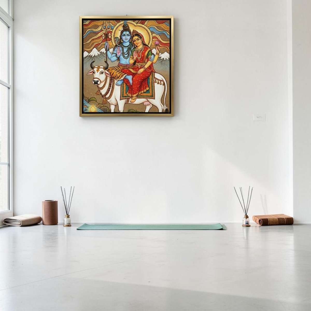 Eternal Peaks: The Radiant Gaze of Lord Shiva & Gauri (36 x 36 Inches )