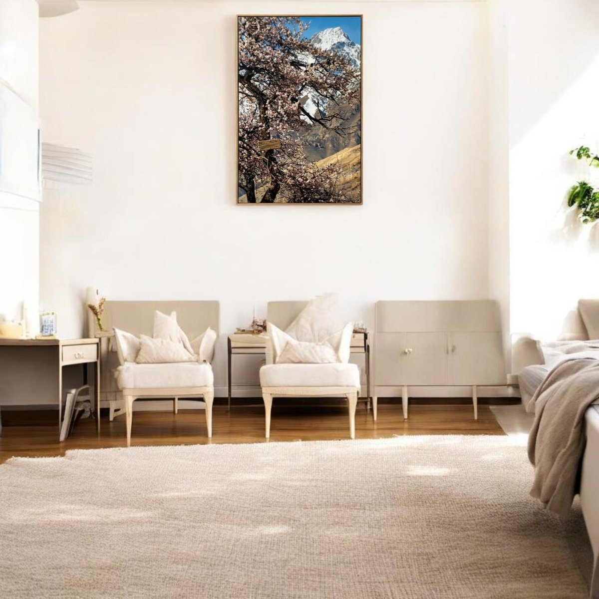 Eternal Spring: Himalayan Peak & Cherry Blossoms (24 x 36 Inches)