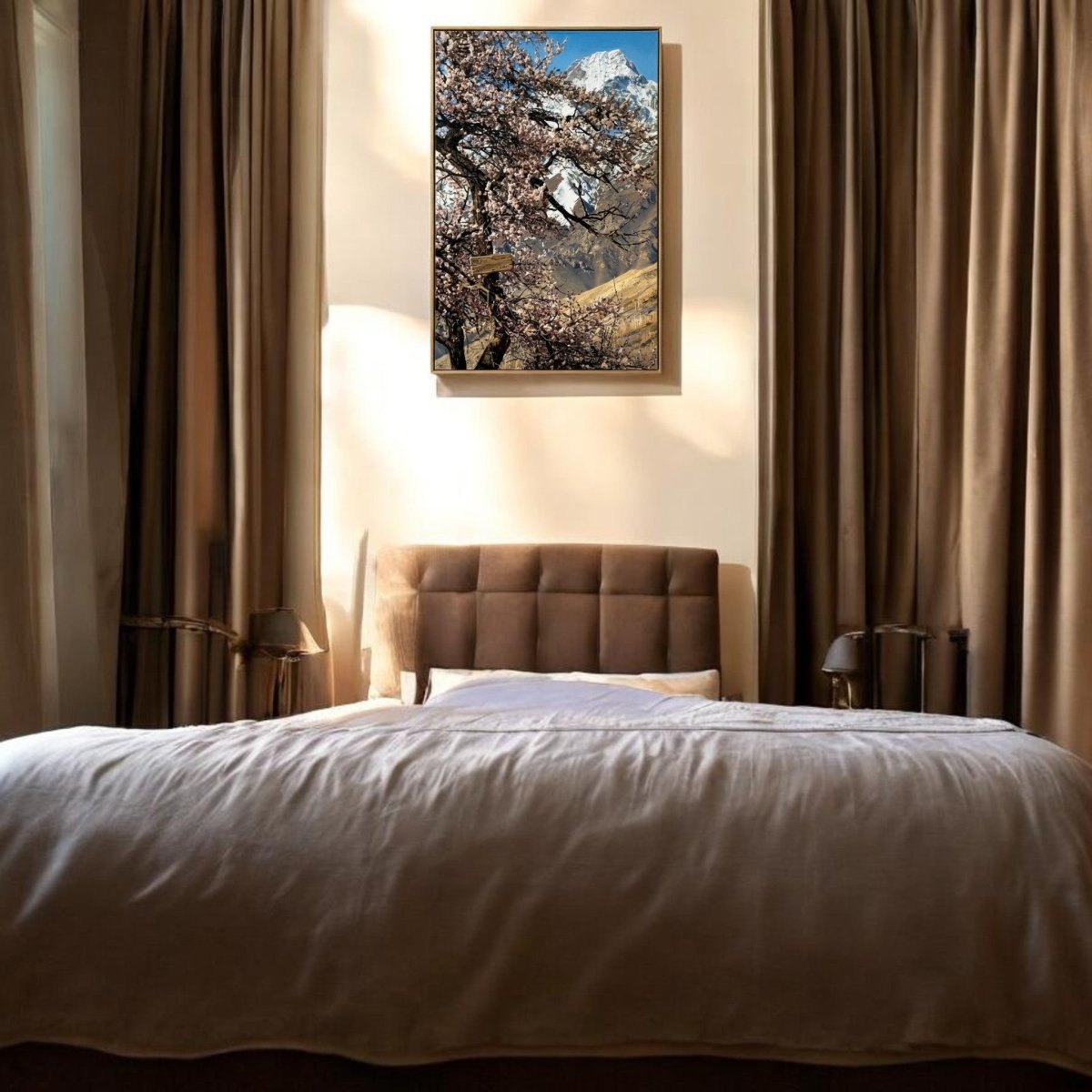 Eternal Spring: Himalayan Peak & Cherry Blossoms (24 x 36 Inches)