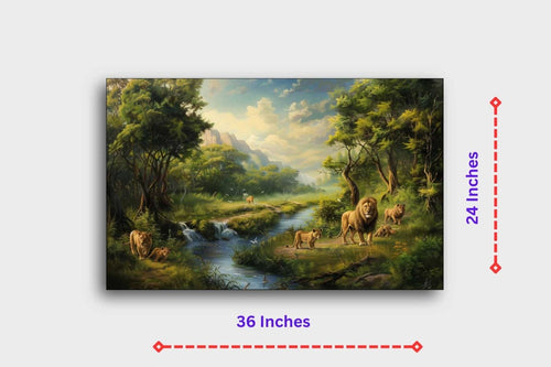 Family Gathering at the Savannah's Edge Canvas Wall Art (36 x 24 Inches)