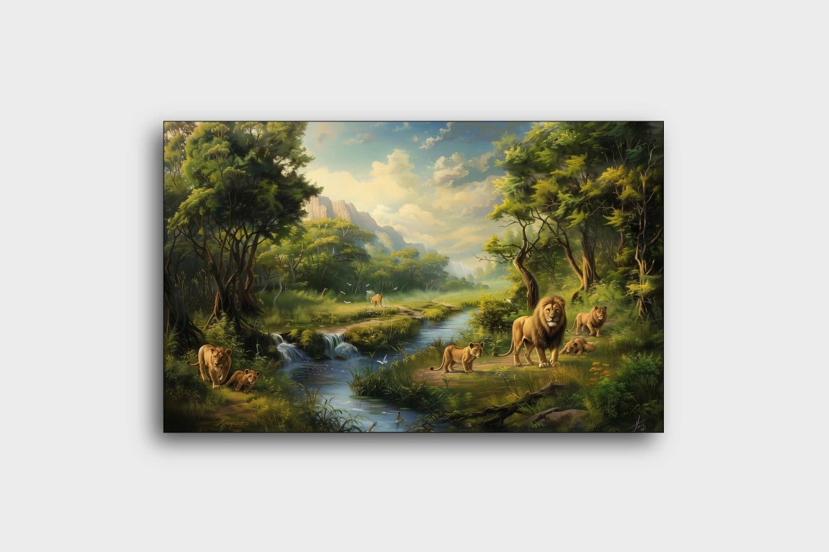 Family Gathering at the Savannah's Edge Canvas Wall Art (36 x 24 Inches)