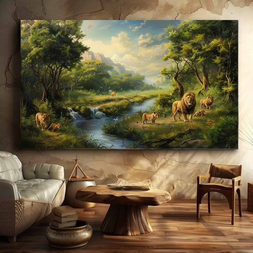 Family Gathering at the Savannah's Edge Canvas Wall Art (36 x 24 Inches)