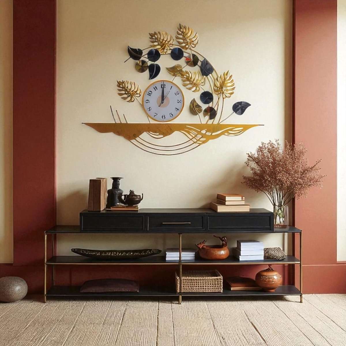 Flowing Vine Metal Wall Clock (40 x 26.5 Inches)