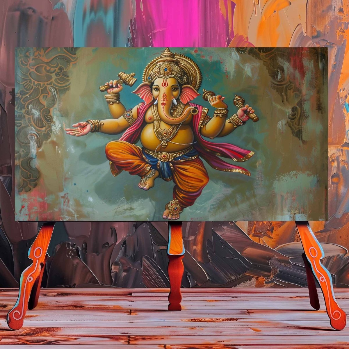 Ganesha: Nritya Ganapati Canvas Wall Painting (36 x 24 Inches)