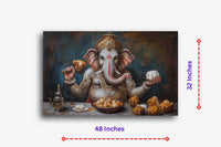 Thumbnail for Ganesha's Sweet Feast Canvas Wall Painting (36 x 24 Inches)