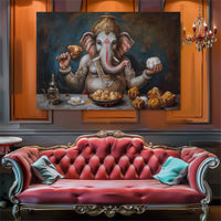 Thumbnail for Ganesha's Sweet Feast Canvas Wall Painting (36 x 24 Inches)