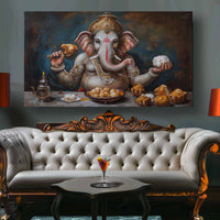 Thumbnail for Ganesha's Sweet Feast Canvas Wall Painting (36 x 24 Inches)