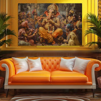 Thumbnail for Ganesha:The Divine Ensemble Canvas Wall Painting (36 x 24 Inches)