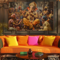 Thumbnail for Ganesha:The Divine Ensemble Canvas Wall Painting (36 x 24 Inches)