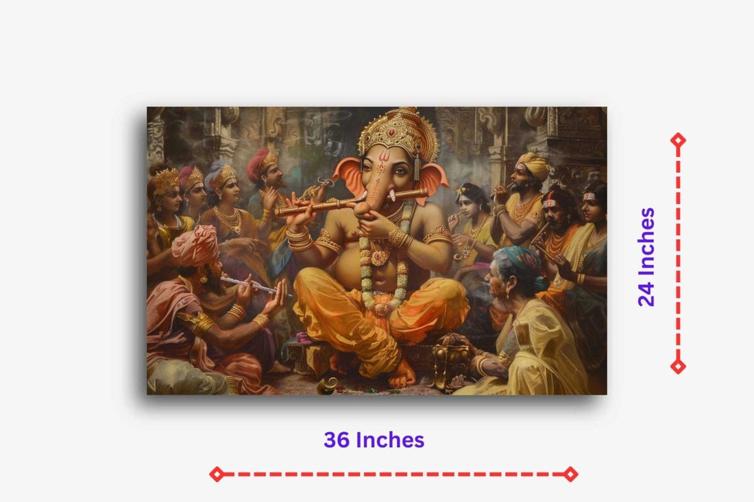 Ganesha:The Divine Ensemble Canvas Wall Painting (36 x 24 Inches)