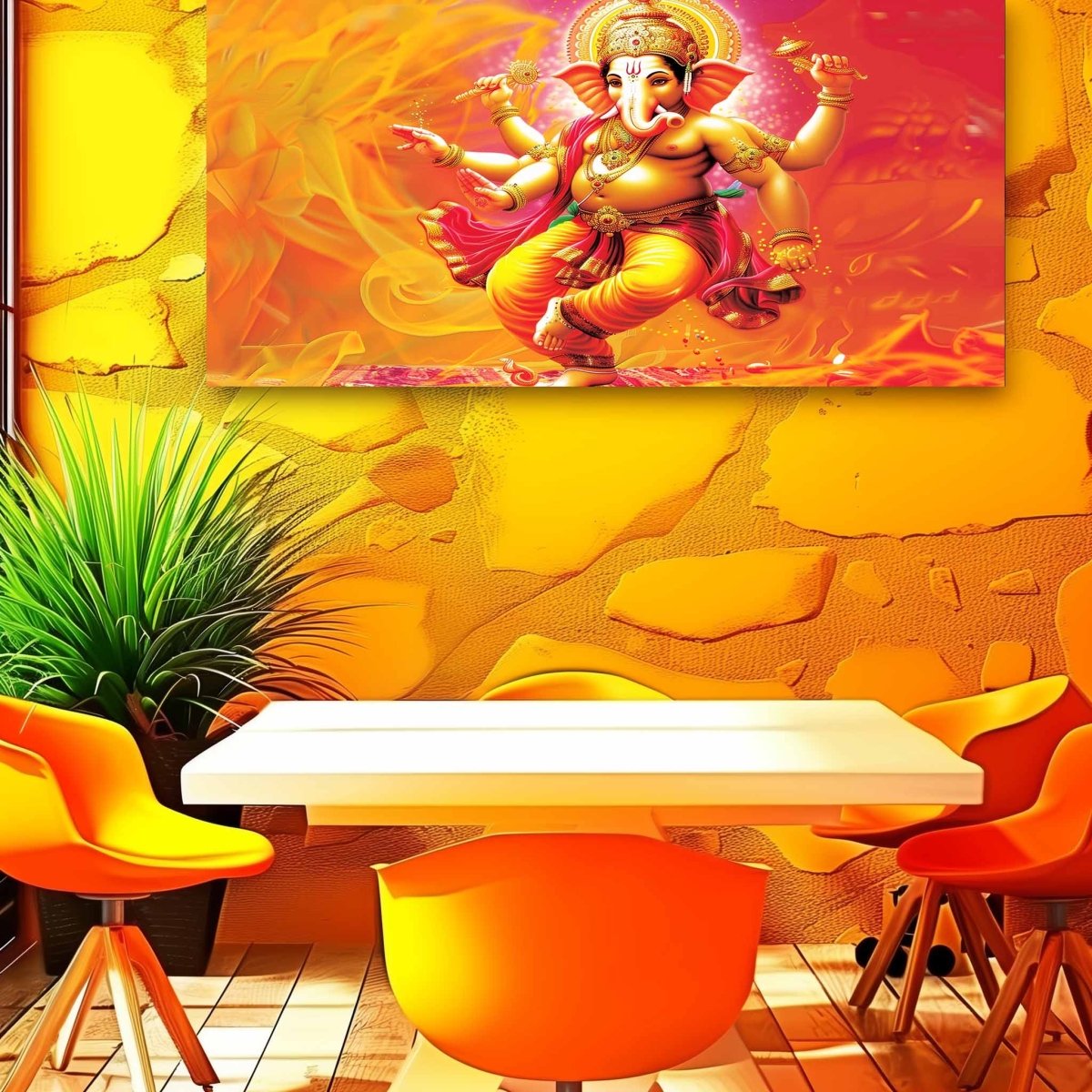 Ganesha:Whirling The Cosmic Dance Canvas Wall Painting (36 x 24 Inches)