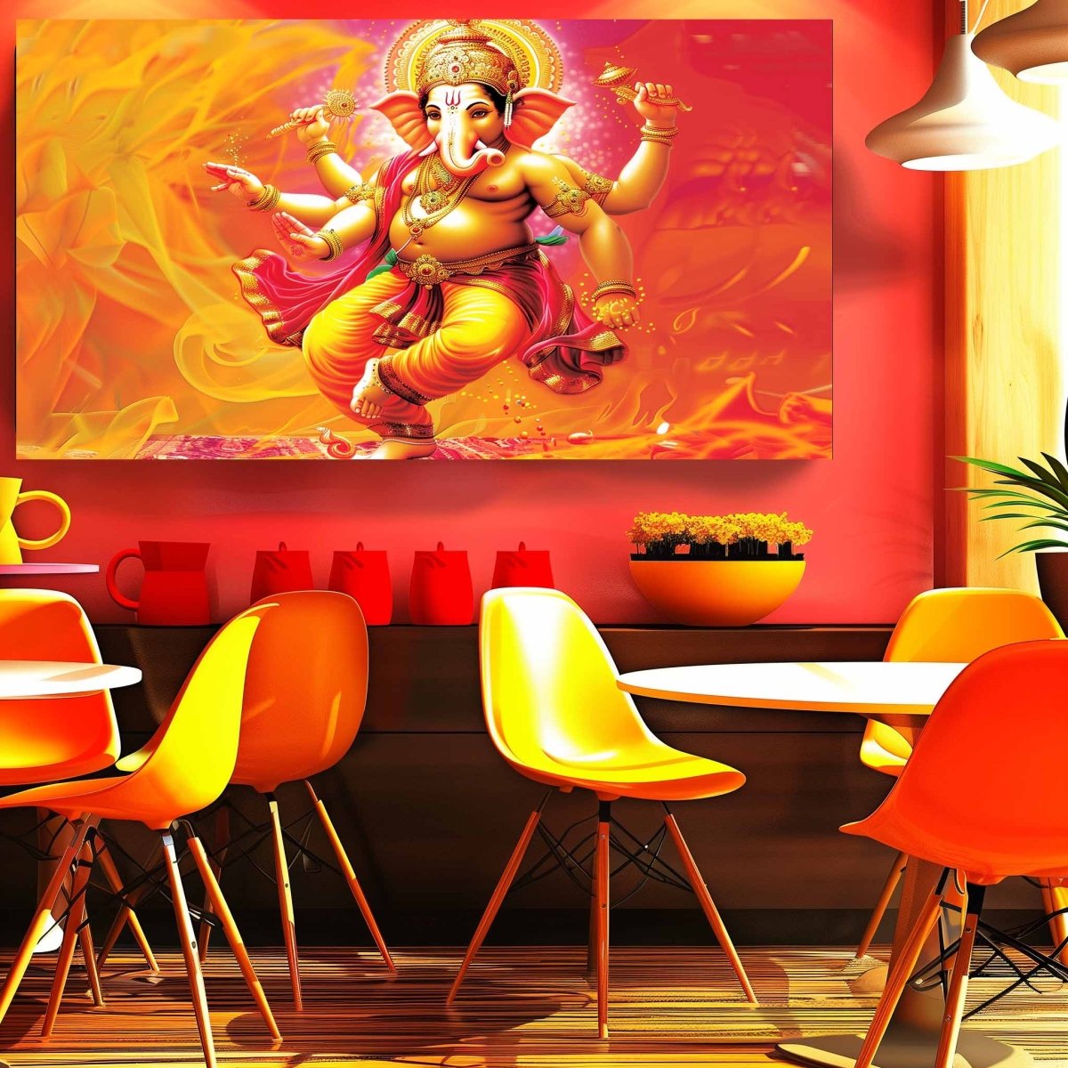 Ganesha:Whirling The Cosmic Dance Canvas Wall Painting (36 x 24 Inches)