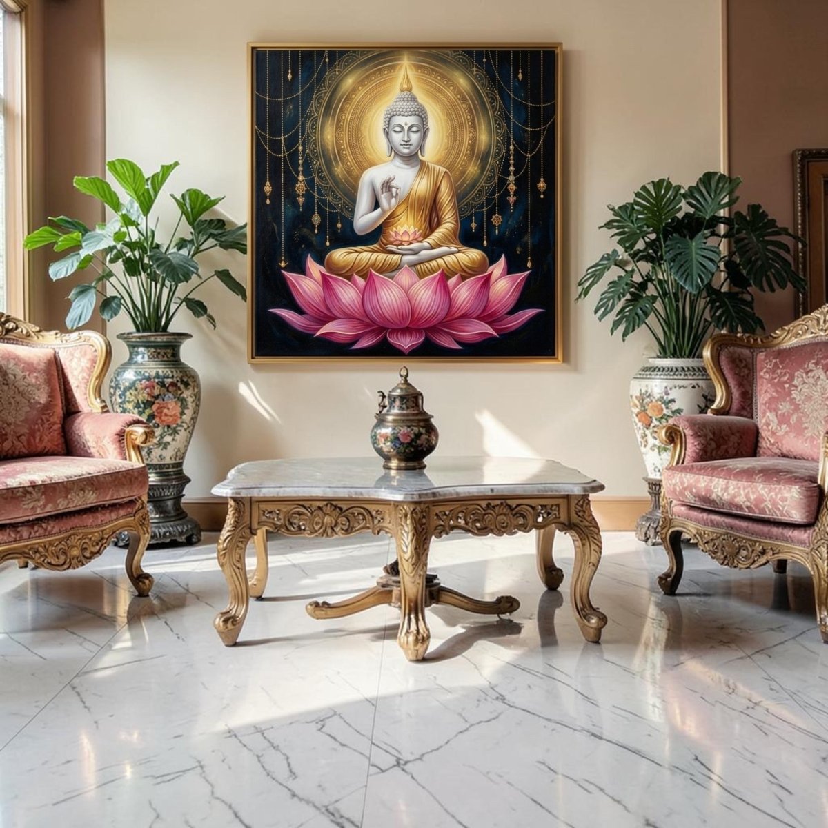 Gautam Buddha: Dharma Chakra: The Divine Vitarka Mudra (36 x 36 Inches)