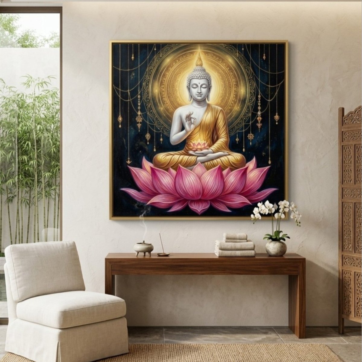 Gautam Buddha: Dharma Chakra: The Divine Vitarka Mudra (36 x 36 Inches)