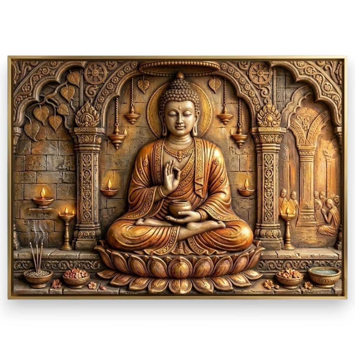 Gautam Buddha: Pancha Deepa: The Illuminating Presence of Tathagata (36 x 24 Inches)