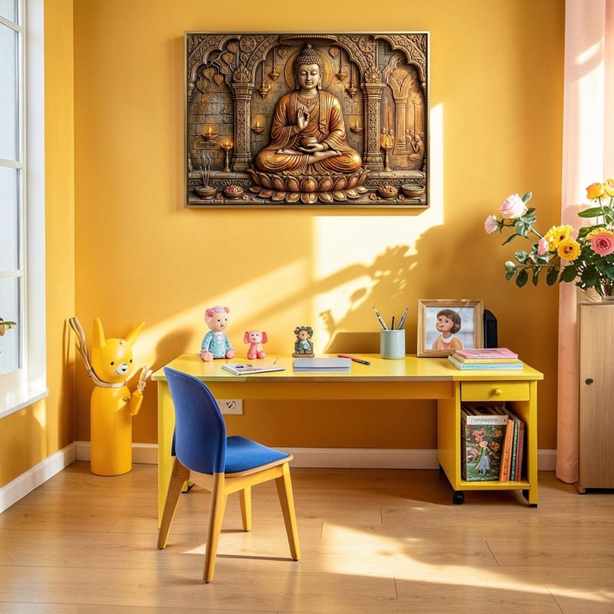 Gautam Buddha: Pancha Deepa: The Illuminating Presence of Tathagata (36 x 24 Inches)