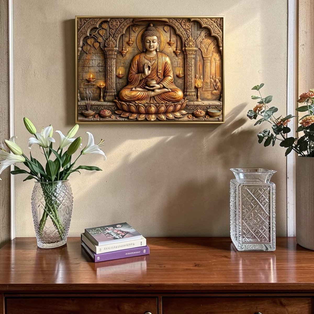 Gautam Buddha: Pancha Deepa: The Illuminating Presence of Tathagata (36 x 24 Inches)