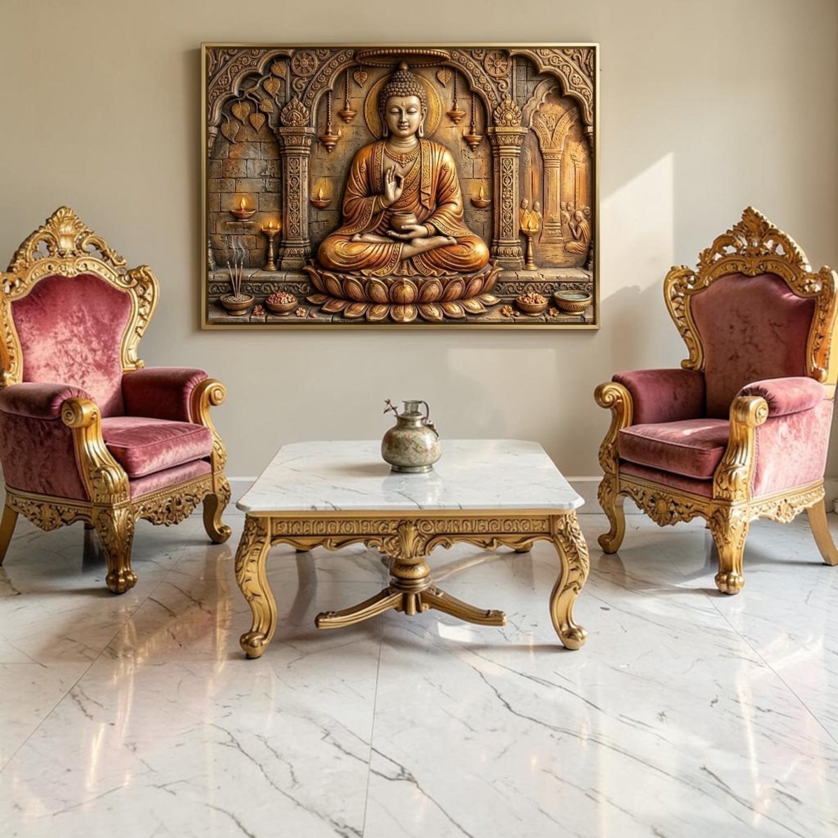 Gautam Buddha: Pancha Deepa: The Illuminating Presence of Tathagata (36 x 24 Inches)