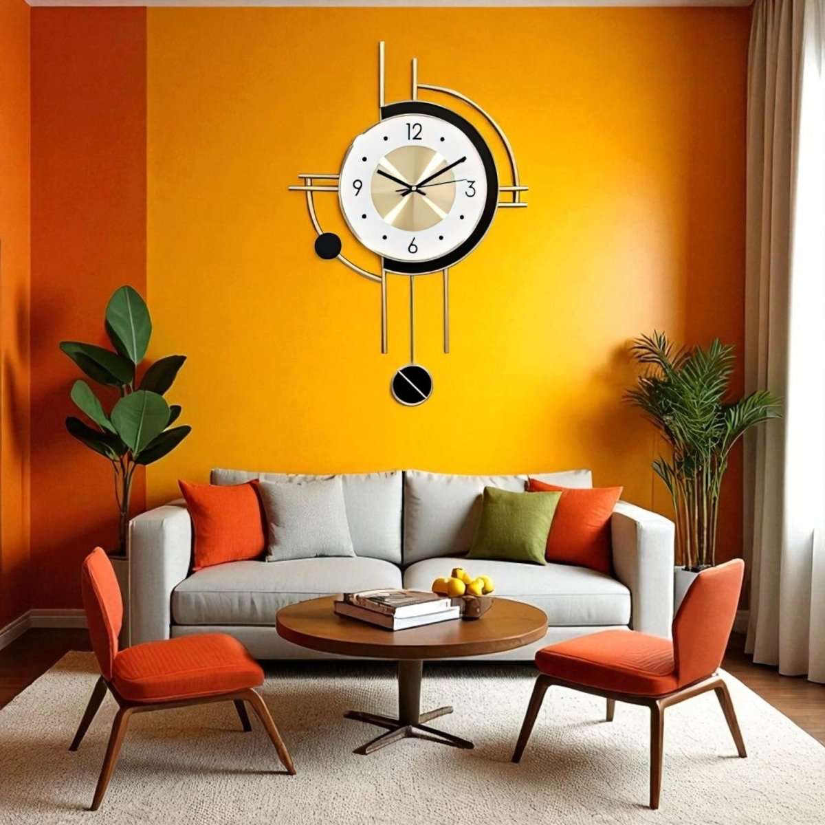 Geometric Cadence:Gold & White Wall Clock (22 x 15 Inches)