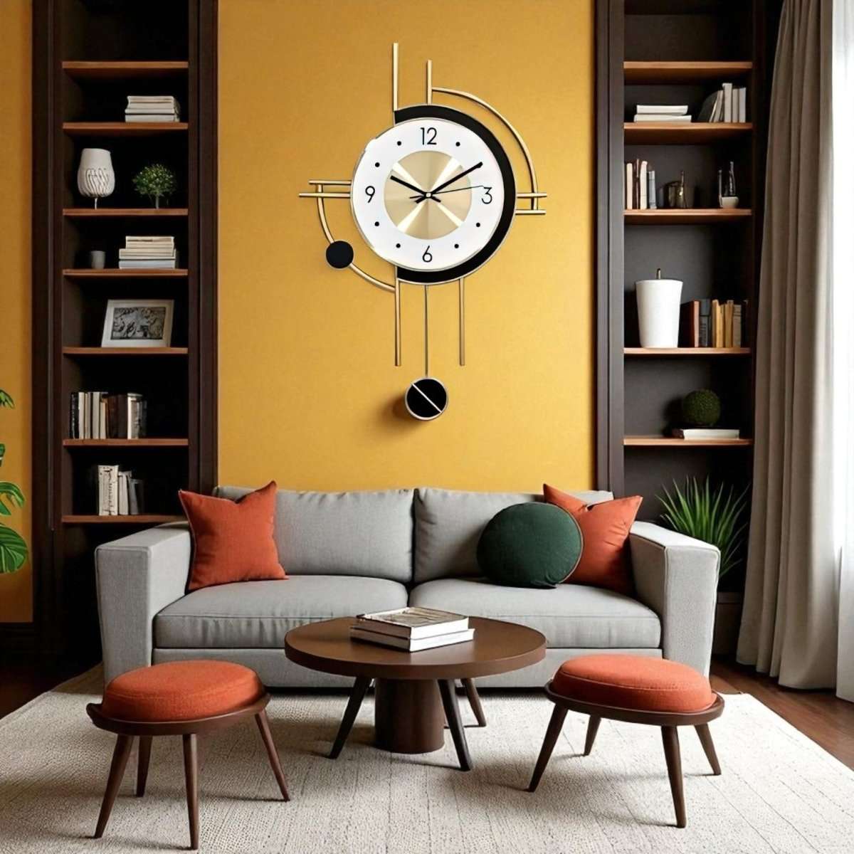 Geometric Cadence:Gold & White Wall Clock (22 x 15 Inches)