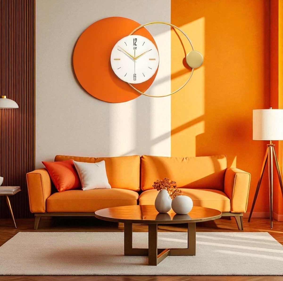Geometric Eclipse Wall Decor with Integrated Clock (25.5 x 16.9 Inches)