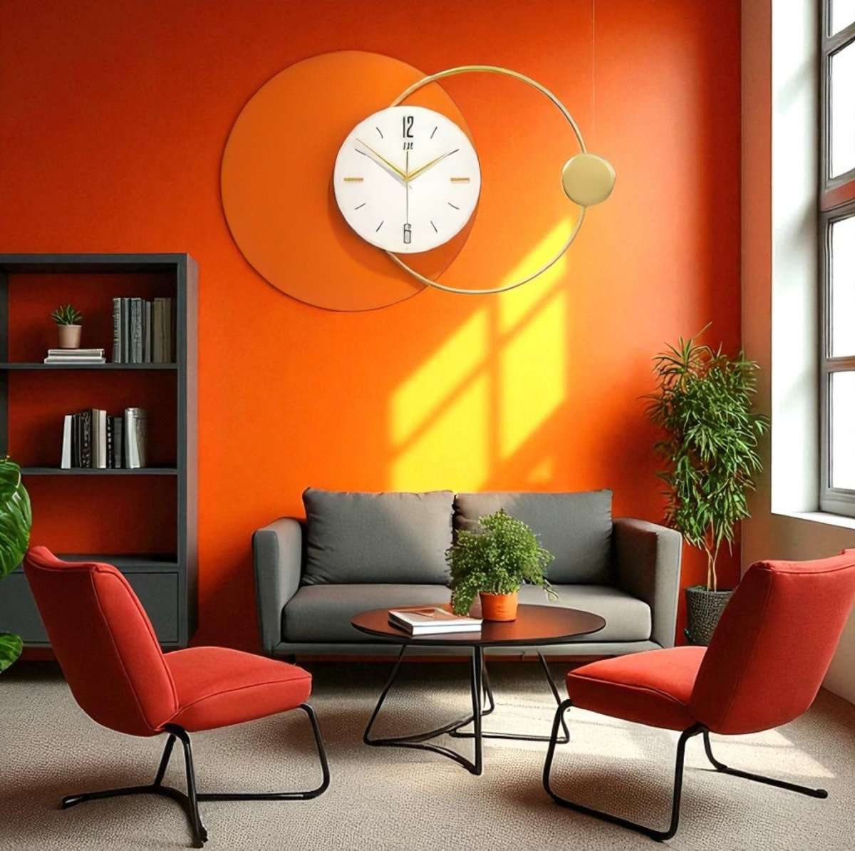 Geometric Eclipse Wall Decor with Integrated Clock (25.5 x 16.9 Inches)