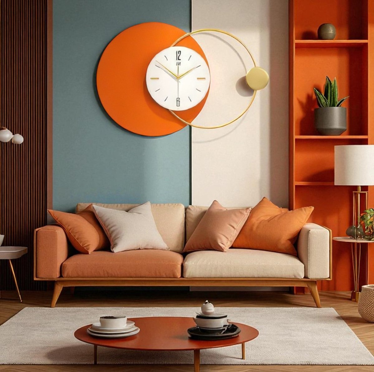 Geometric Eclipse Wall Decor with Integrated Clock (25.5 x 16.9 Inches)