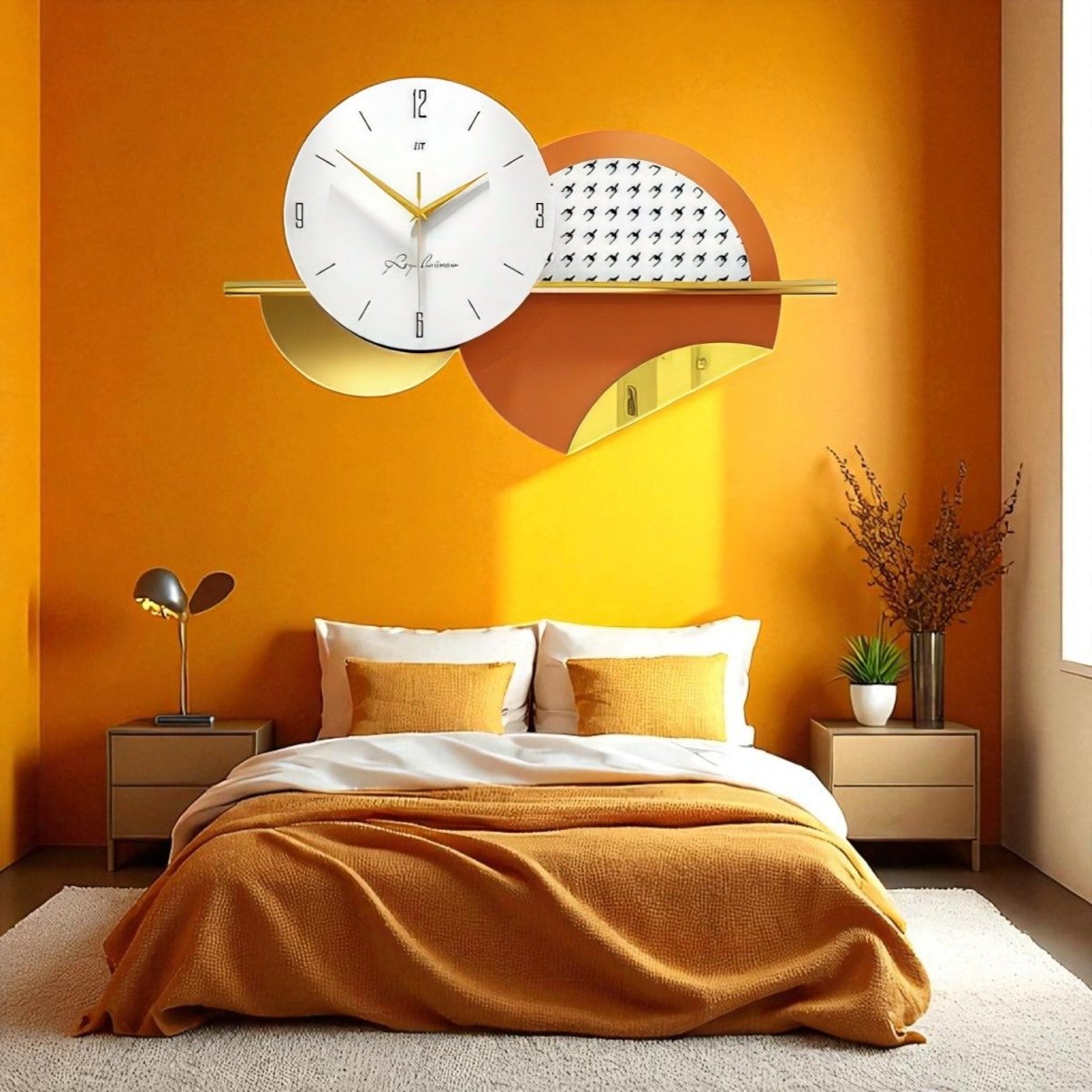 Geometric Orange & White Wall Clock (22 x 14 Inches)