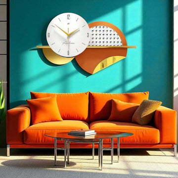 Geometric Orange & White Wall Clock (22 x 14 Inches)