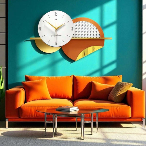Geometric Orange & White Wall Clock (22 x 14 Inches)