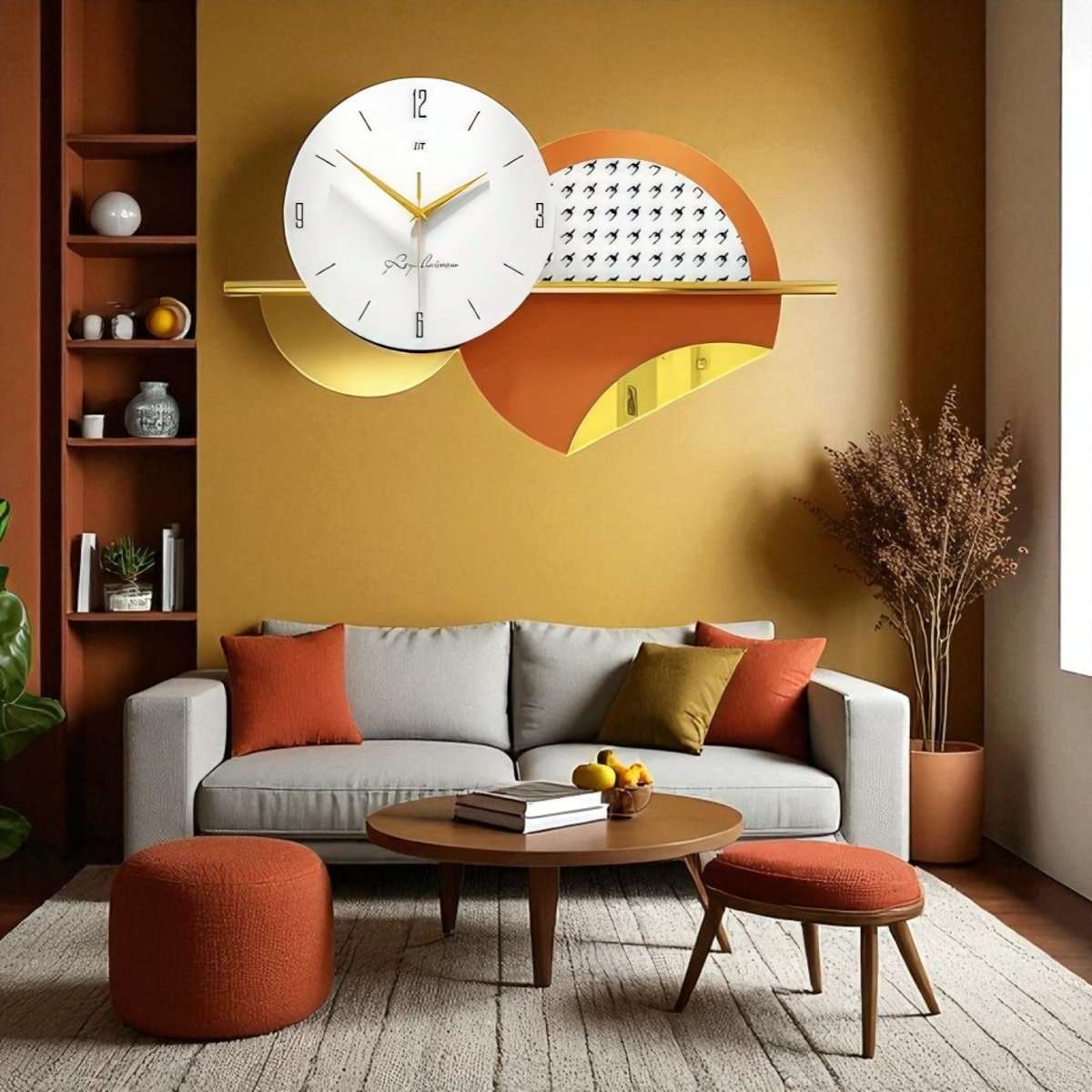 Geometric Orange & White Wall Clock (22 x 14 Inches)