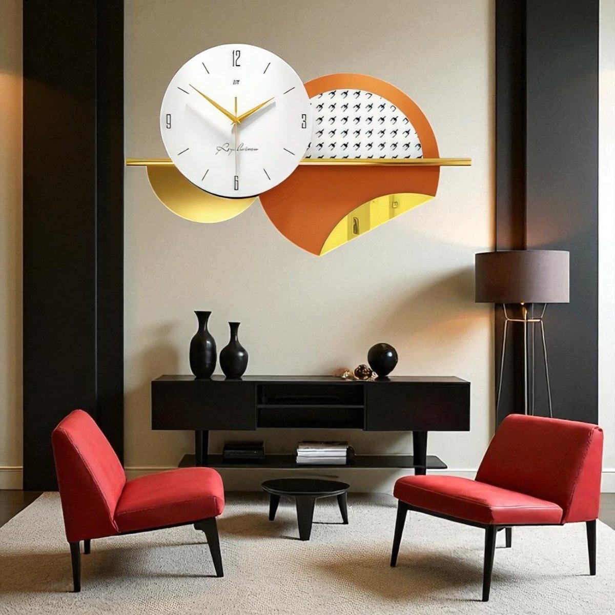 Geometric Orange & White Wall Clock (22 x 14 Inches)
