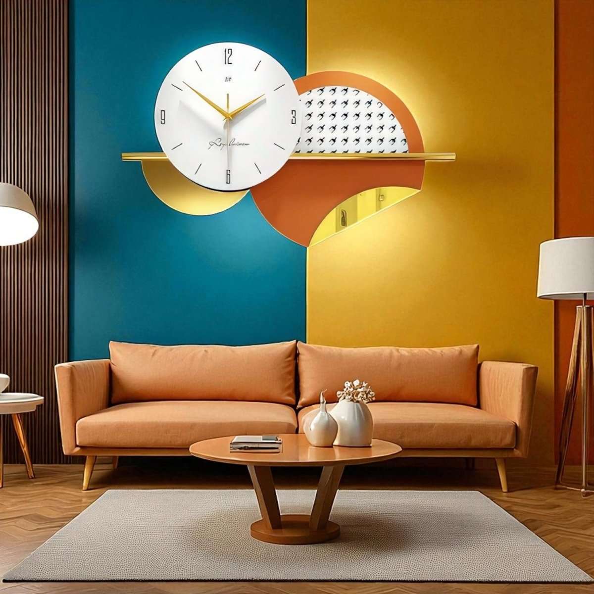 Geometric Orange & White Wall Clock (22 x 14 Inches)