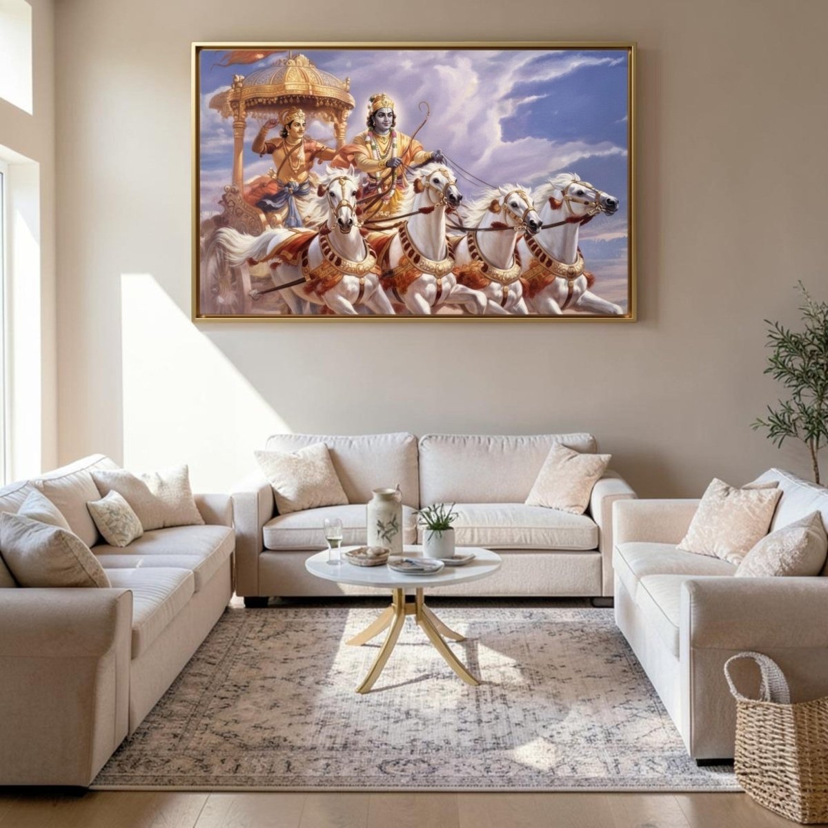 Gita Upadesh: Krishna - Arjuna: The Divine Charioteer of Kurukshetra (36 x 24 Inches)