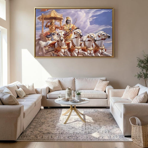 Gita Upadesh: Krishna - Arjuna: The Divine Charioteer of Kurukshetra (36 x 24 Inches)