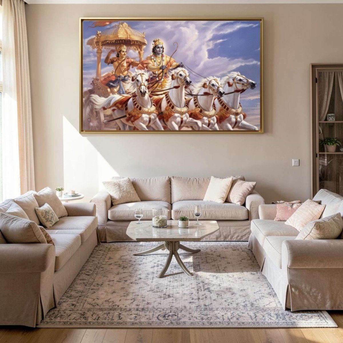 Gita Upadesh: Krishna - Arjuna: The Divine Charioteer of Kurukshetra (36 x 24 Inches)