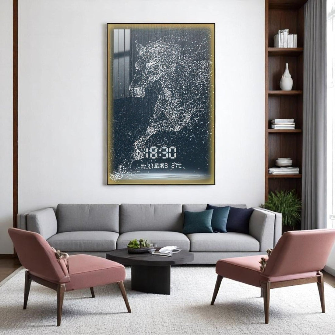 Glowing Dust Horse Timepiece Wall Decor (40 x 90 CM)