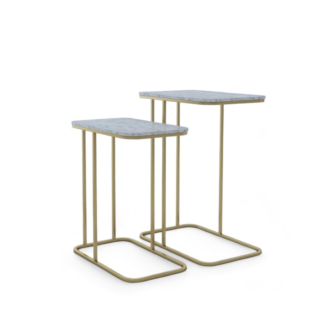 Gold Base Nesting Tables with Marble Tops