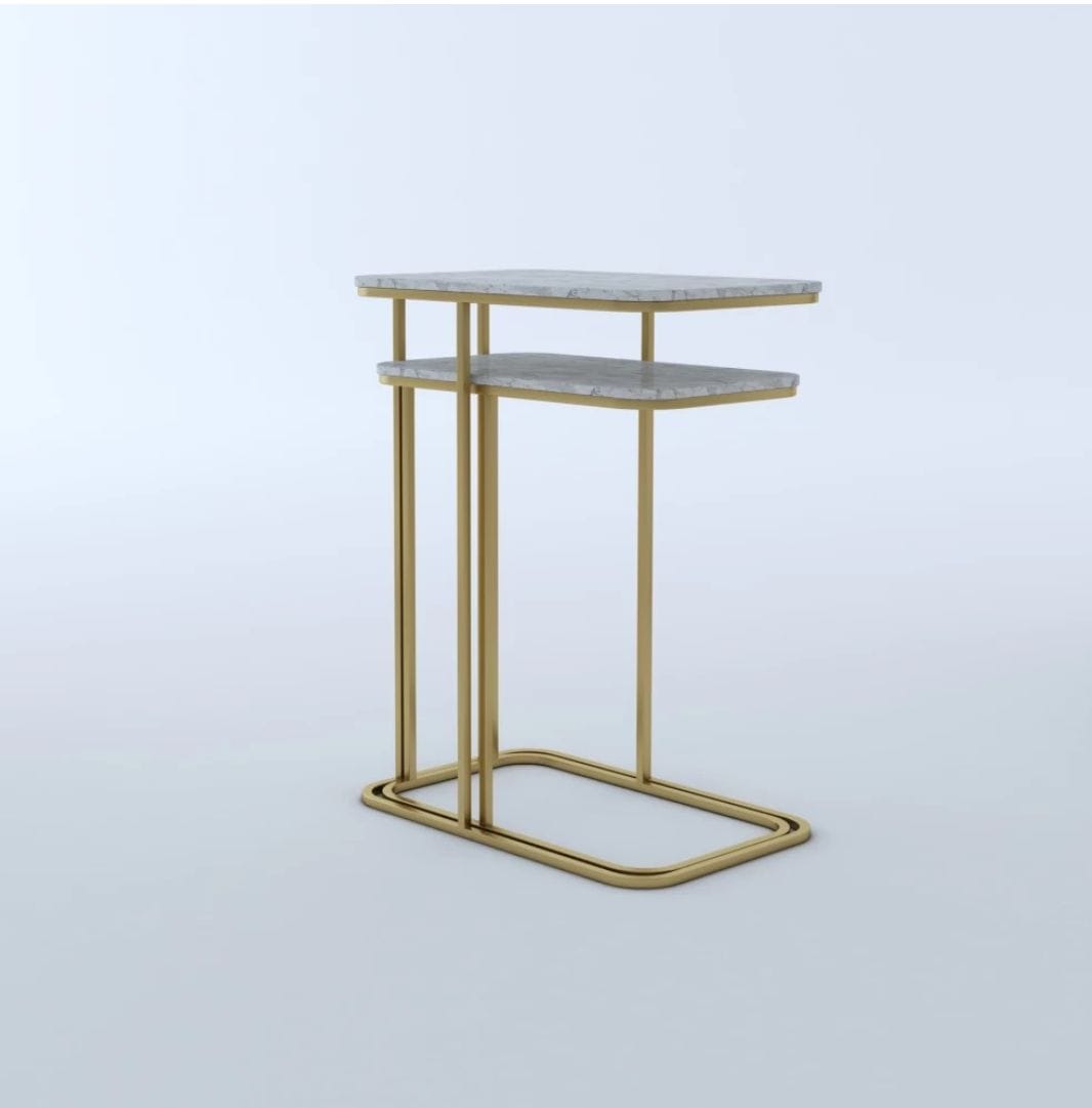 Gold Base Nesting Tables with Marble Tops