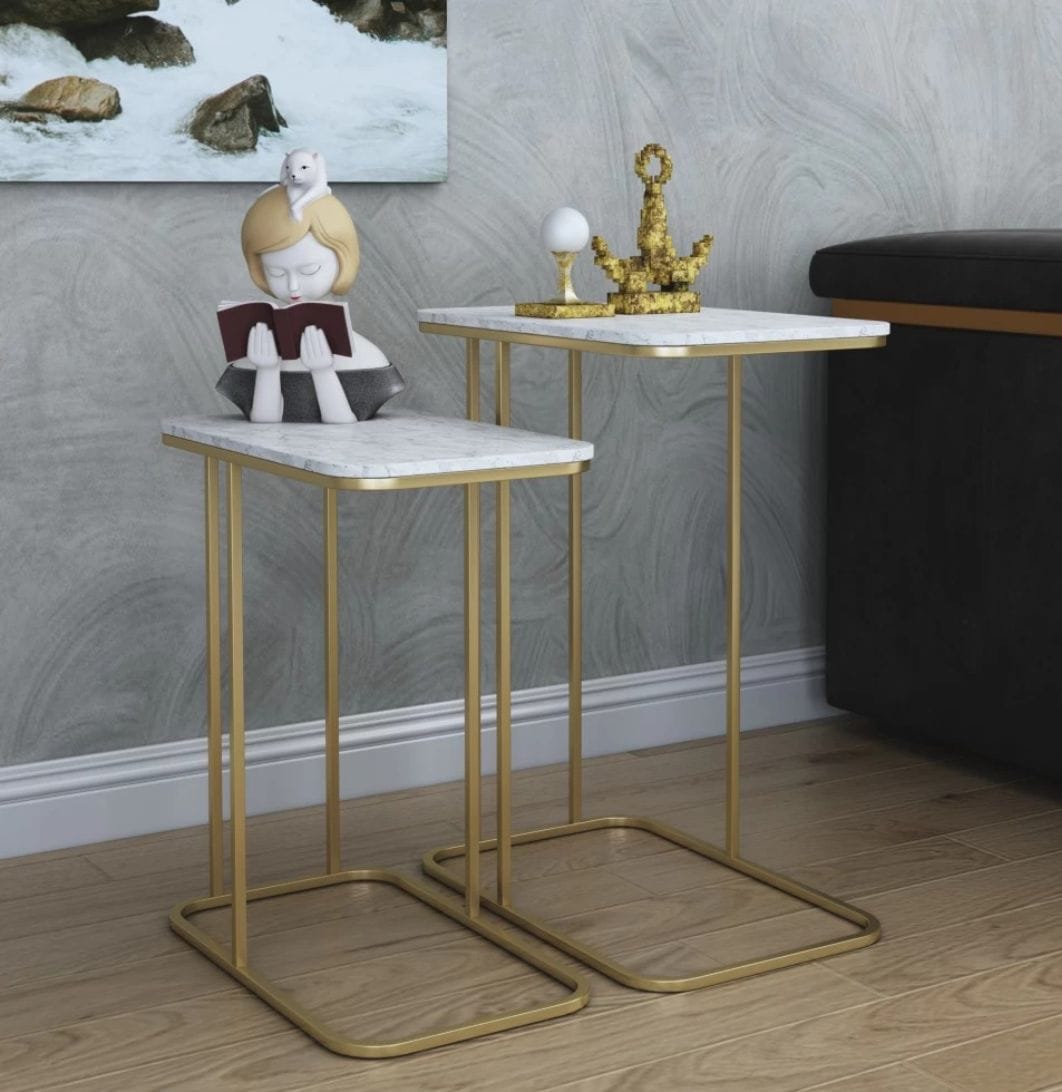 Gold Base Nesting Tables with Marble Tops